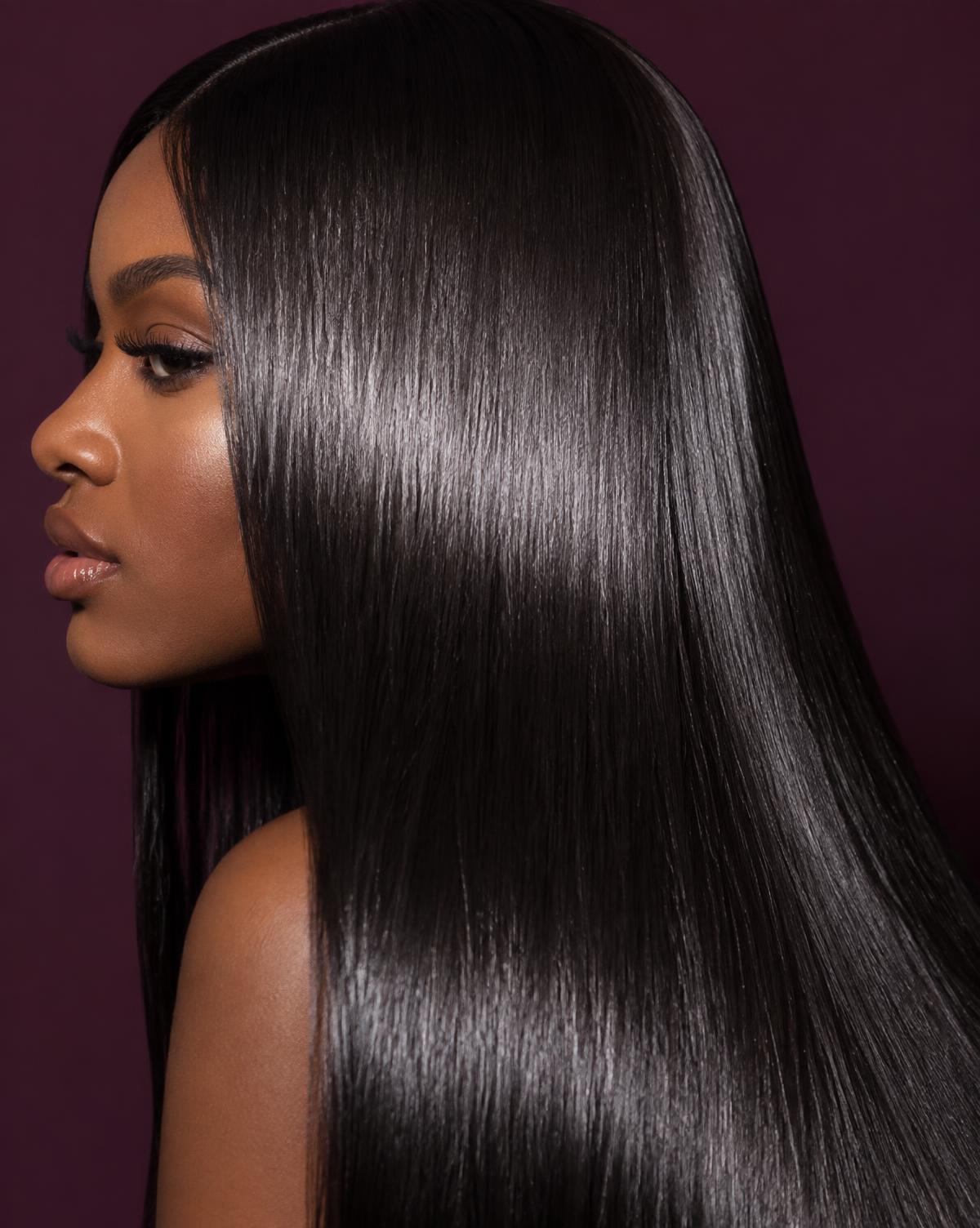 Close-up of a sleek glass-smooth blowout at Tina's Salon and Day Spa