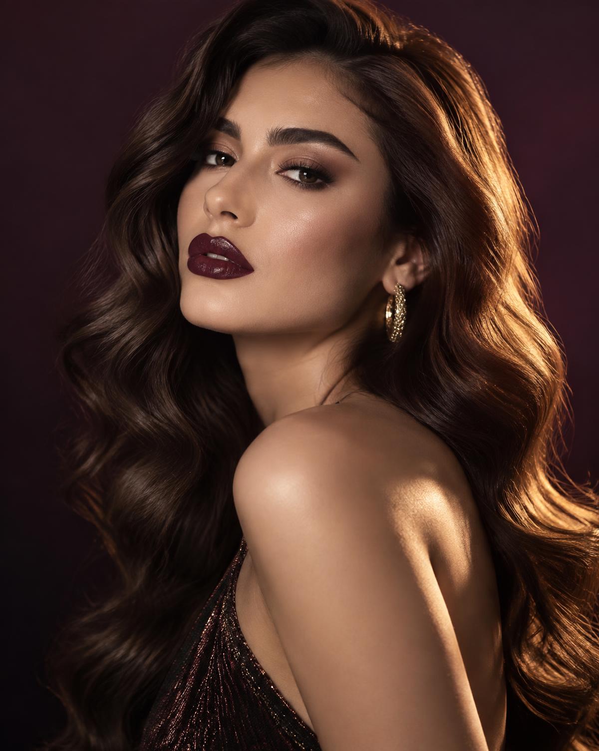 A client with lustrous finished hair and glamorous makeup at Tina's Salon and Day Spa